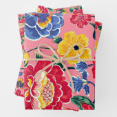 Bright Pink Chinoiserie Floral Inpakpapier Vel (In situ)