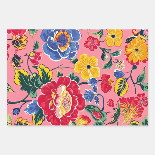 Bright Pink Chinoiserie Floral Inpakpapier Vel (Voorkant)
