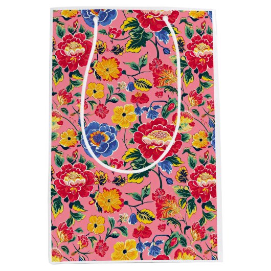 Bright Pink Chinoiserie Floral Medium Cadeauzakje (Voorkant)