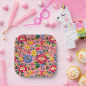 Bright Pink Chinoiserie Floral Papieren Bordje (Feest)