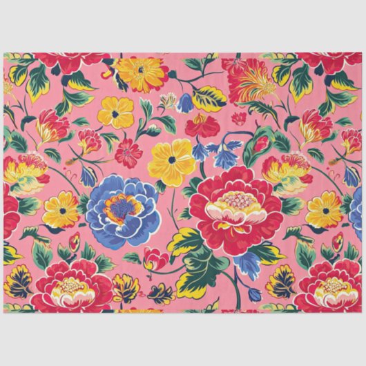 Bright Pink Chinoiserie Floral Tissuepapier (Voorkant)