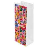 Bright Pink Chinoiserie Floral Wijn Cadeautas (Achterkant Gekanteld)