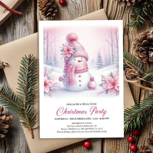 Bright Pink Coquette Snowman Digital Christmas  Kaart