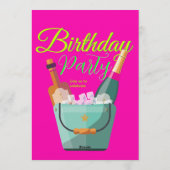 Bright Pink Custom Birthday Party Kaart (Achterkant)