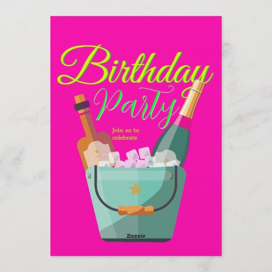 Bright Pink Custom Birthday Party Kaart (Achterkant)
