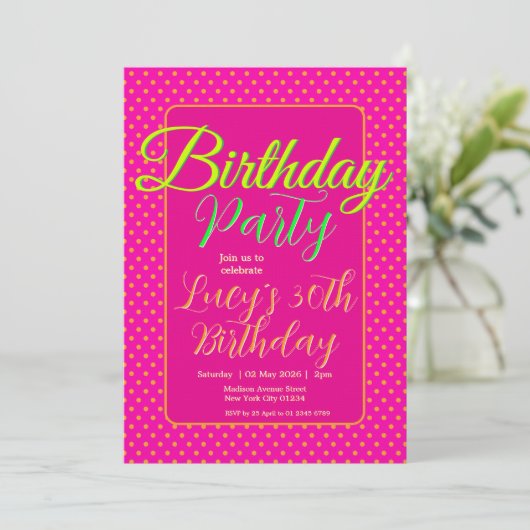 Bright Pink Custom Birthday Party Kaart (Staand voorkant)