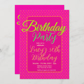 Bright Pink Custom Birthday Party Kaart (Voorkant / Achterkant)