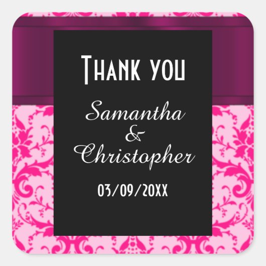 Bright Pink damask dank u Vierkante Sticker (Voorkant)
