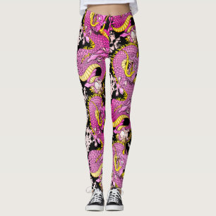 Bright Pink Dragon Tattoo Punk Rock Leggings