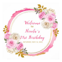 Bright Pink en Gold Elegant Bloemen Verjaardagsfee