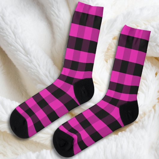 Bright Pink Festive Buffalo Check Plaid Patterned Sokken