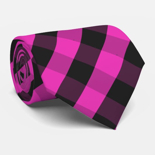 Bright Pink Festive Buffalo Check Plaid Patterned Stropdas (Opgerold)