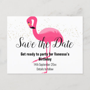 BRIGHT PINK FLAMINGO Save the Date White Aankondigingskaart