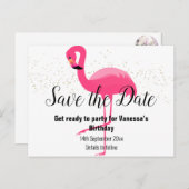 BRIGHT PINK FLAMINGO Save the Date White Aankondigingskaart (Voorkant / Achterkant)
