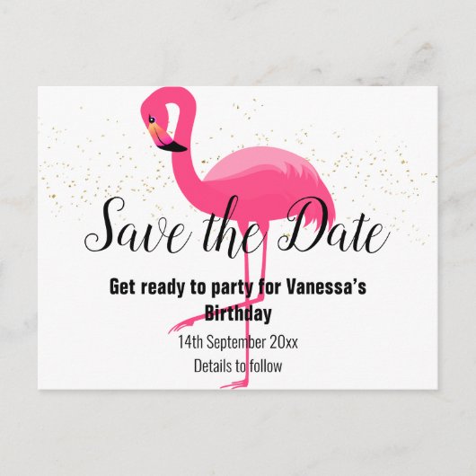 BRIGHT PINK FLAMINGO Save the Date White Aankondigingskaart (Voorkant)