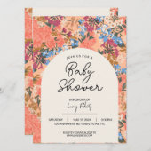 Bright Pink Floral Baby shower Invitation Kaart (Voorkant / Achterkant)