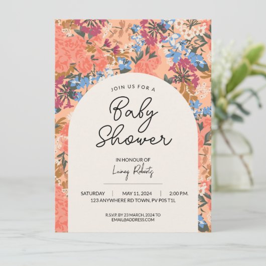 Bright Pink Floral Baby shower Invitation Kaart (Staand voorkant)
