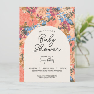 Bright Pink Floral Baby shower Invitation Kaart