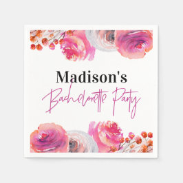 Bright Pink Floral Bachelorette Party Napkin Servet