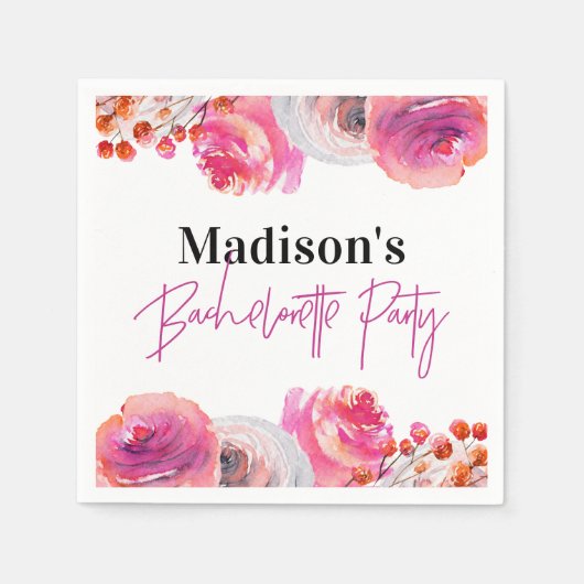 Bright Pink Floral Bachelorette Party Napkin Servet (Voorkant)