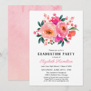 Bright Pink Floral Bouquet Graduation Party Kaart
