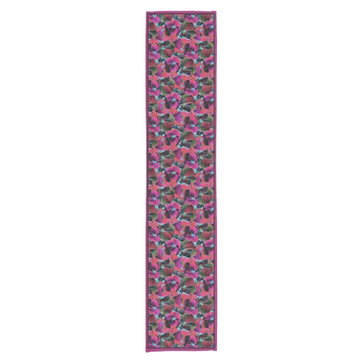 Bright pink floral  medium table runner korte tafelloper (Voorkant)
