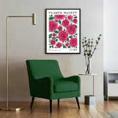 Bright Pink Floral Rozen juni Geboorte Bloemenmark Poster