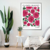 Bright Pink Floral Rozen juni Geboorte Bloemenmark Poster