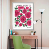 Bright Pink Floral Rozen juni Geboorte Bloemenmark Poster