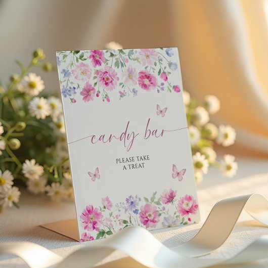 Bright Pink Flowers Snoep Bar Reclamebord Met Voetstuk