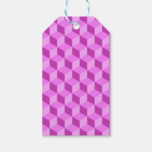 BRIGHT PINK GEOMETRIC CUBE PATTERNEN CADEAULABEL (Voorkant)