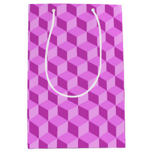 BRIGHT PINK GEOMETRIC CUBE PATTERNEN MEDIUM CADEAUZAKJE
