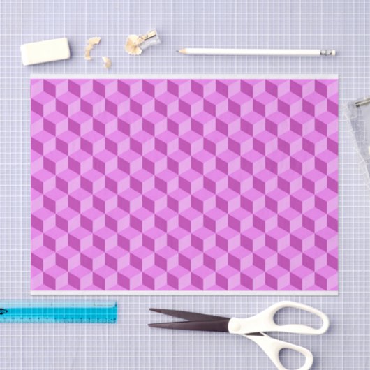 BRIGHT PINK GEOMETRIC CUBE PATTERNEN TISSUEPAPIER (Craft)