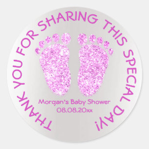 Bright Pink Glitter Feet Baby shower Grijs Dank Ronde Sticker