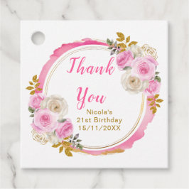 Bright Pink Gold Elegant Flowers Birthday Party Bedankjes Labels