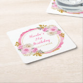 Bright Pink Gold Elegant Flowers Birthday Party Kartonnen Onderzetters (Schuin)