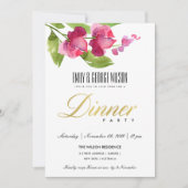 BRIGHT PINK INK WATERVERF FLORAL DINNER PARTY KAART (Voorkant)