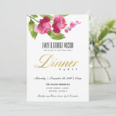 BRIGHT PINK INK WATERVERF FLORAL DINNER PARTY KAART (Staand voorkant)