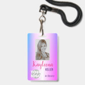 Bright Pink Lila Ombre Logo Barcode ID Foto Badge (Voorzijde met lanyard)