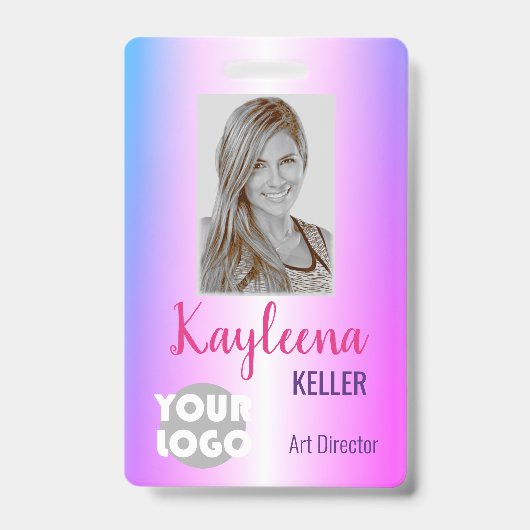Bright Pink Lila Ombre Logo Barcode ID Foto Badge (Voorzijde)
