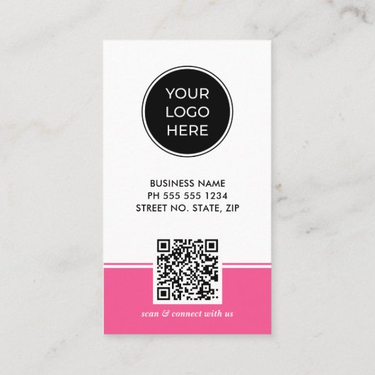 Bright Pink Logo QR Code Photo Professional Visitekaartje (Achterkant)