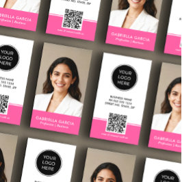 Bright Pink Logo QR Code Photo Professional Visitekaartje