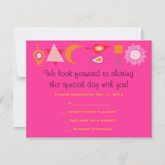 BRIGHT PINK MITZVAH Bar Bat Mitzvah Reply Card RSVP Kaartje (Voorkant)