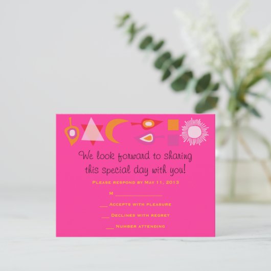 BRIGHT PINK MITZVAH Bar Bat Mitzvah Reply Card RSVP Kaartje (Staand voorkant)