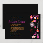 BRIGHT PINK MITZVAH Bar Bat Mitzvah Uitnodiging (Voorkant / Achterkant)