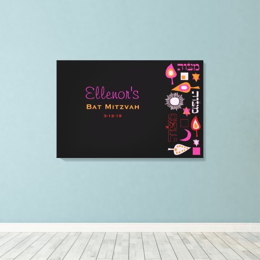 BRIGHT PINK MITZVAH Bat Bar Mitzvah Sign In Board Canvas Afdruk (Insitu (Houten vloer))