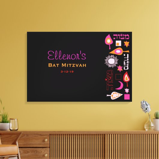 BRIGHT PINK MITZVAH Bat Bar Mitzvah Sign In Board Canvas Afdruk (Insitu (Woonkamer))
