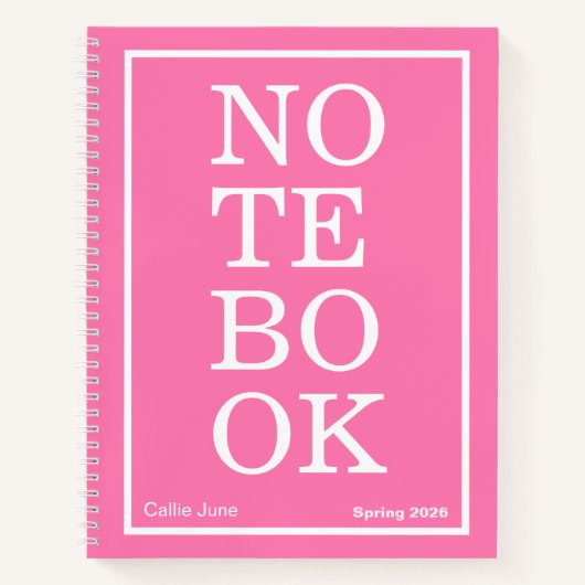 Bright Pink Modern Big "NOTEBOOK" Notebook Notitieboek (Voorkant)