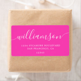 Bright Pink Modern Script Retouradres Etiket
