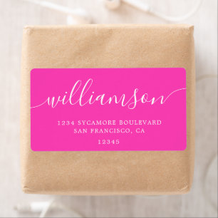 Bright Pink Modern Script Retouradres Etiket